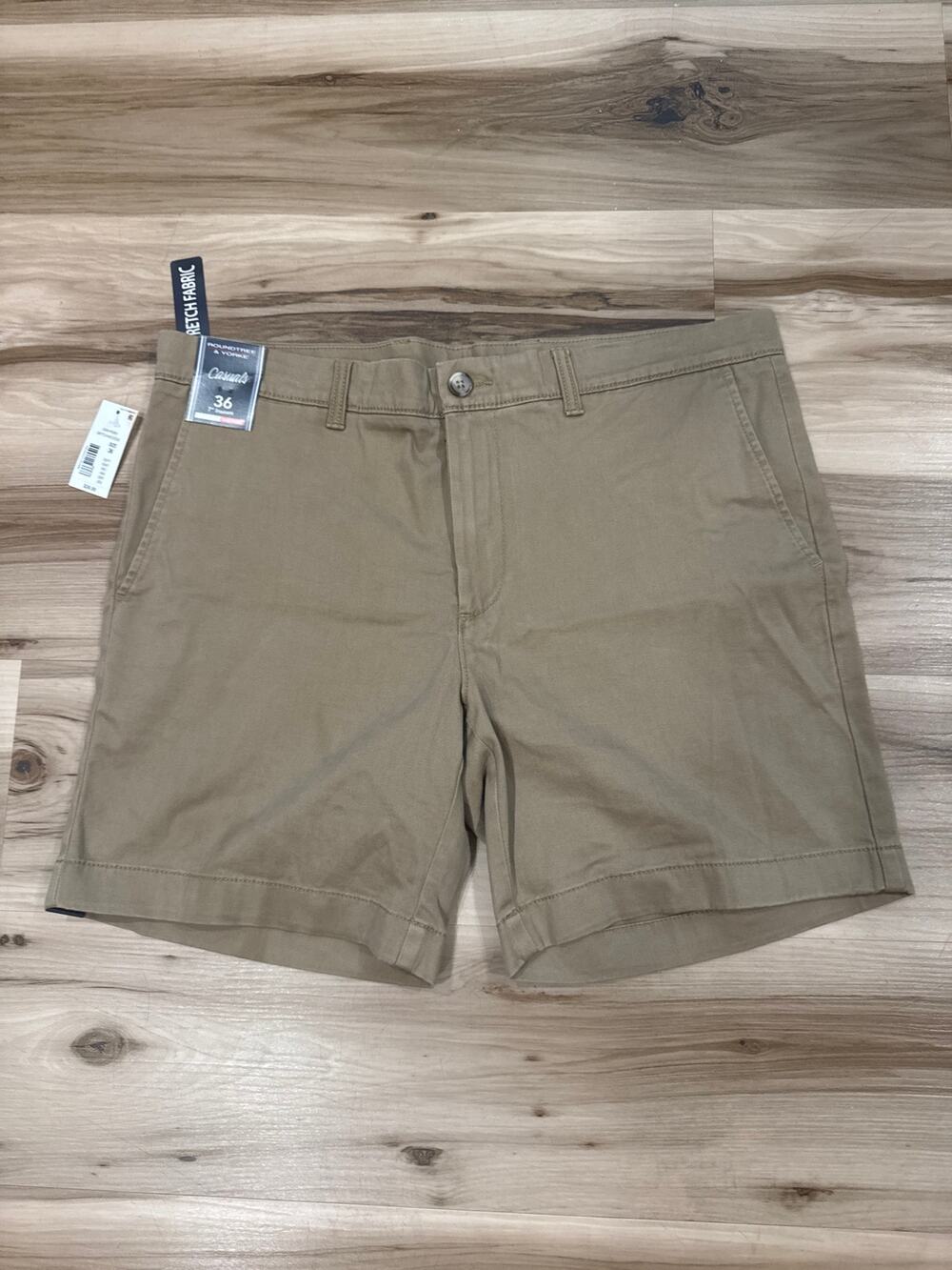 Roundtree & Yorke Casuals Straight Fit Flat Front Khaki Shorts Size 36